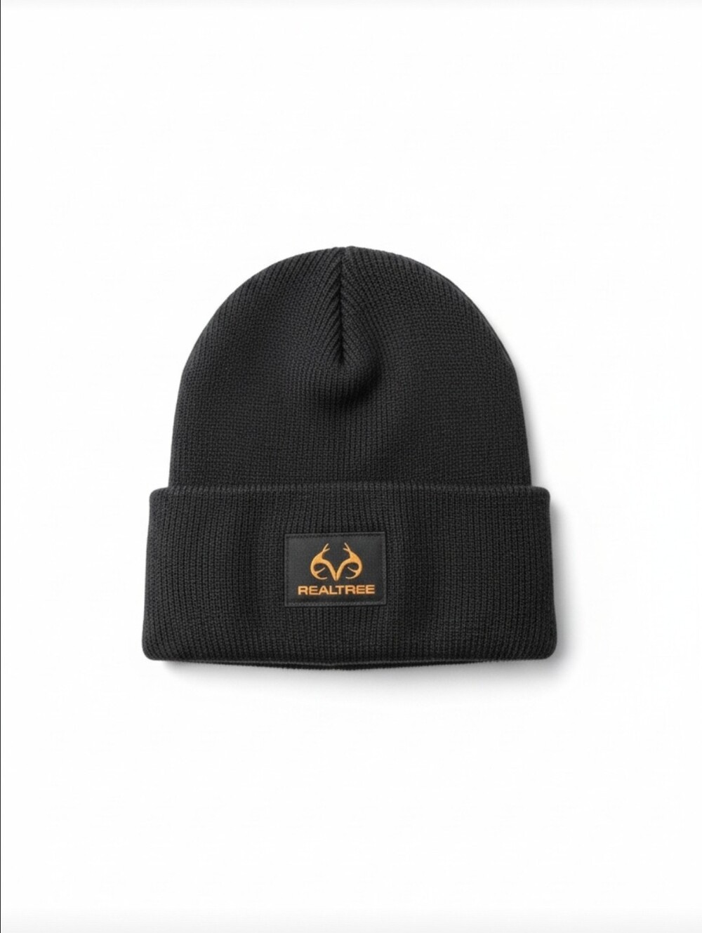 Realtree Black Knit Cuffed Beanie Hat Hunting Outdoor Logo Winter Cap